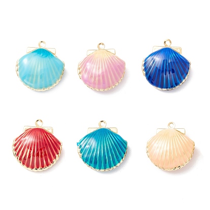 Shell Rack Plating Brass Locket Pendants, with Enamel, Long-Lasting Plated, Real 18K Gold Plated, Cadmium Free & Nickel Free & Lead Free
