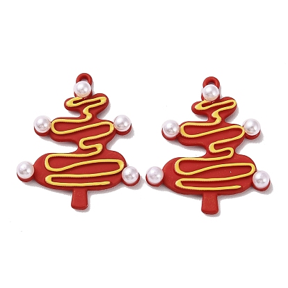 Spray Painted Alloy Pendants, with ABS Plastic Imitation Pearl Beads, Christmas Tree