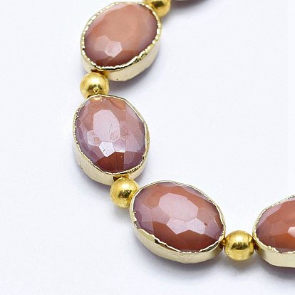 Perles en verre electroplate, avec les accessoires en laiton, plein plaqué, facette, ovale et ronde