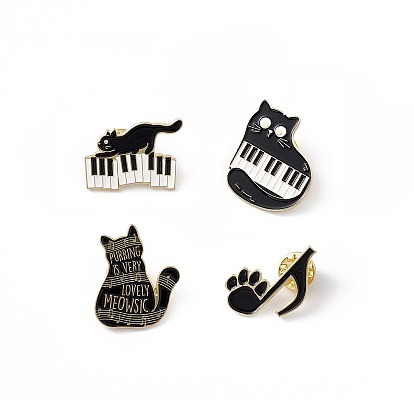 Broche en émail de chat de dessin animé, Broche à thème musical en alliage d'or clair pour vêtements de sac à dos