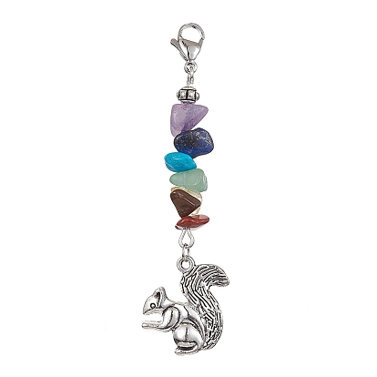 Autumn Theme Tibetan Style Alloy Pendants Decoration, 7 Chakra Gemstone Chips and 304 Stainless Steel Lobster Claw Clasps Charms, Mixed Shapes