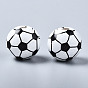 Painted Natural Wood European Beads, Large Hole Beads, Printed, Football