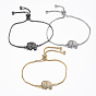 Adjustable Brass Micro Pave Cubic Zirconia Slider Bracelets, Bolo Bracelets, Elephant, Colorful
