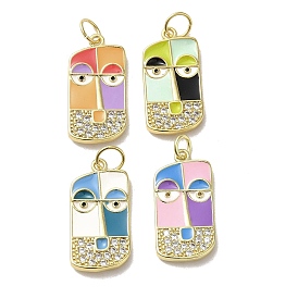 Brass Micro Pave Cubic Zirconia Pendants, with Enamel, with Jump Ring, Real 18K Gold Plated, Abstract Face