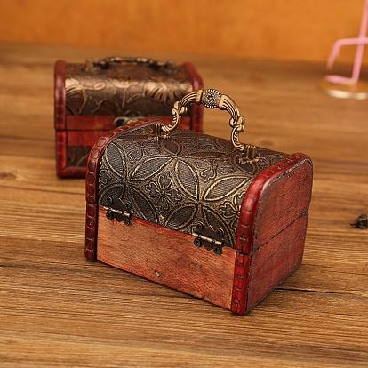 Boîtes de rangement portables en bois, avec fermoirs en fer et poignée en fer, rectangle