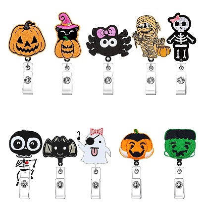 Porte-badges rétractables clipsables en feutre de laine thème halloween, tag détenteurs de cartes, bobine de badge, citrouille/crâne/chauve-souris