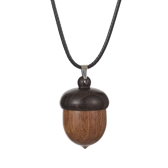 Ожерелье-подвеска-медальон из черного дерева в форме желудя с восковыми шнурами, колье с открывающейся коробкой для хранения для женщин