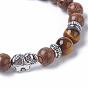 Bracelets extensibles de perles rondes en bois teint, bracelets empilables, avec des perles de pierre gemme / résine naturelles et synthétiques, perles d'éléphant et perles d'espacement en alliage plaqué argent antique de style tibétain