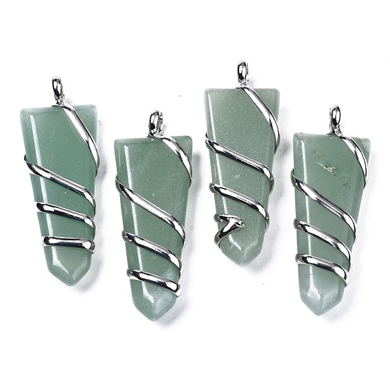Aventurine vert naturel gros pendentifs, avec les accessoires en laiton de tonalité de platine, flèche