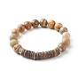 Круглые бусины из натурального камня эластичные браслеты, с бусинами из кокосового дерева рондель и распорными бусинами из сплава