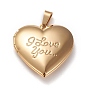 Pendentifs médaillon en acier inoxydable pour la saint-valentin 304, cadre de photo charmant pour colliers, coeur avec le mot je t'aime