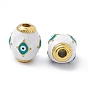 Vacuum Plating 201 Stainless Steel Beads, with Enamel, Real 18K Gold Plated, Barrel with Evil Eye