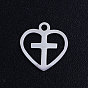 201 Stainless Steel Hollow Charms, Crosslet Heart Charms, Heart with Cross