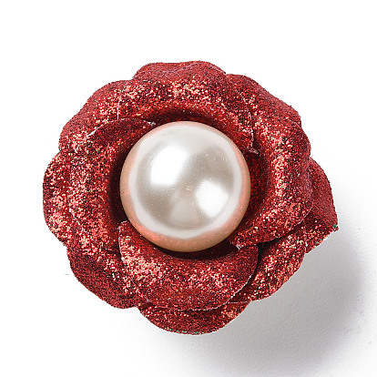 Broche de imitación de cuero con purpurina floral y broche de perlas de plástico, Alfiler de hierro en tono platino para bolsas de ropa.