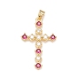 Brass Micro Pave Cubic Zirconia Pendants, Real 18K Gold Plated, Lead Free & Cadmium Free, Cross