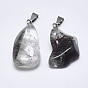 Natural Gemstone Pendants, with Stainless Steel Snap On Bails, Nuggets, Stainless Steel Color