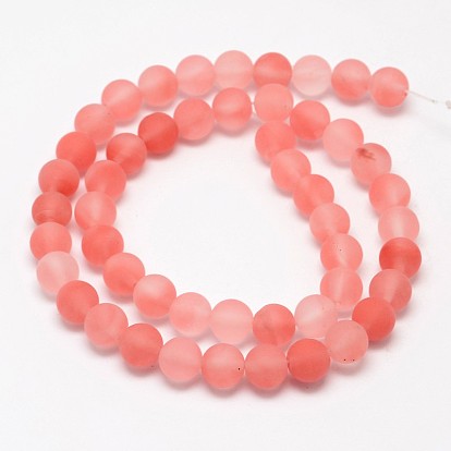 Cherry Quartz Glass Beads Strands, Frosted, Round