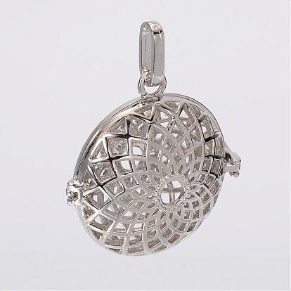 Filigree Flat Round Brass Cage Pendants, For Chime Ball Pendant Necklaces Making, Cadmium Free & Lead Free, 35x34x17mm, Hole: 9x3.5mm, 27mm Inner Diameter