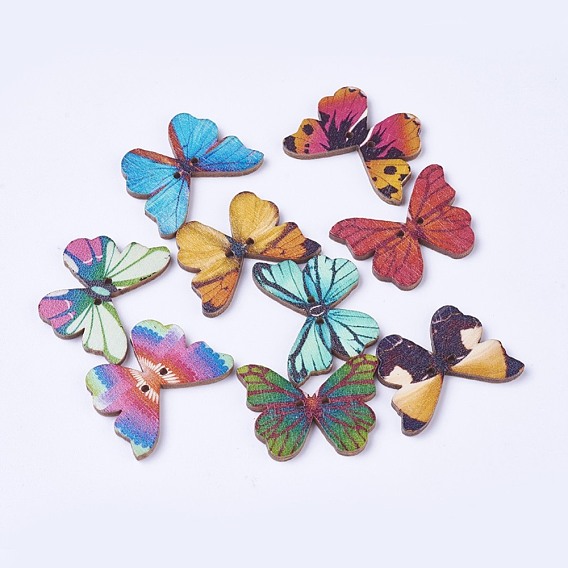 Wooden Buttons, 2-Hole, Dyed, Butterfly
