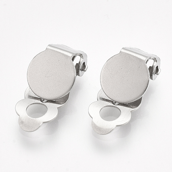 304 Stainless Steel Clip-on Earring Findings, with Round Flat Pad, Flat Round