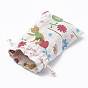 Polycotton(Polyester Cotton) Packing Pouches Drawstring Bags, with Printed Flower and Rabbit