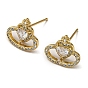 Rack Plating Brass Crown Stud Earrings with Cubic Zirconia, Lead Free & Cadmium Free
