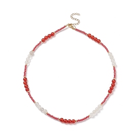 Colliers de perles de cornaline naturelle pour femmes, perles de verre colliers de perles