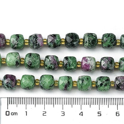 Natural Ruby in Zoisite Beads Strands, with Seed Beads, Faceted Cube