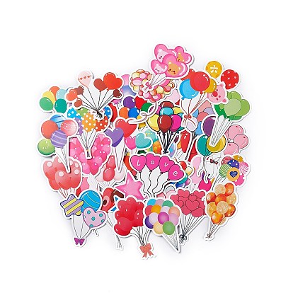 50Pcs 50 Styles Balloon Theme PET Stickers Sets, Waterproof Adhesive Decals for DIY Scrapbooking, Photo Album Decoration