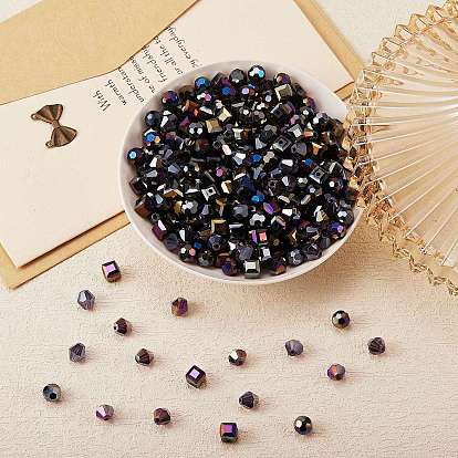 360Pcs 3 Style Electroplate Glass Beads Strands, AB Color Plated, Faceted, Round & Cube & Bicone