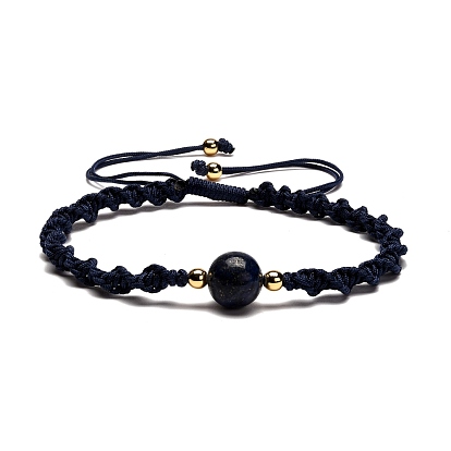 Adjustable Round Natural Gemstone Beads Bracelets for Women or Men, Braided Nylon Cord Bracelets