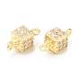 Brass Micro Pave Clear Cubic Zirconia Connector Charms, Cube Links