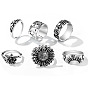 6 piezas 6 estilos anillos de dedo de aleación floral retro, anillos estilo bohemia para mujer