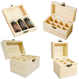 Boîtes vides de rangement en bois rectangulaire, avec couvercle à charnière, pour le stockage des bouteilles d'huile essentielle