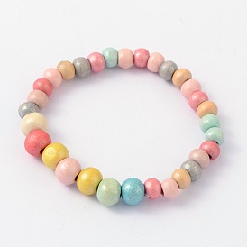 Cadeau du jour teints en bois rond perles des enfants des enfants étirer bracelets, 45mm