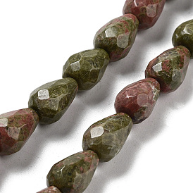Natural Unakite Beads Strands, Faceted Teardrop