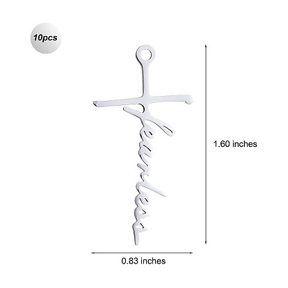 10Pcs Fearless Cross Charm Pendant Cross Faith Charm Necklace Stainless Steel Pendant for Christian Religious Jewelry Gifts Making