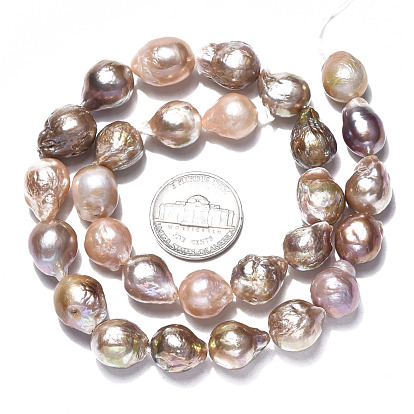 Natural Baroque Pearl Keshi Pearl Beads Strands, Cultured Freshwater Pearl, Oval