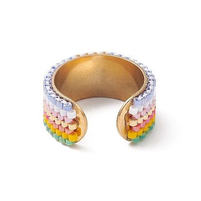 Стеклянные бисерные кольца сглаза с открытыми манжетами, золотые украшения из нержавеющей стали