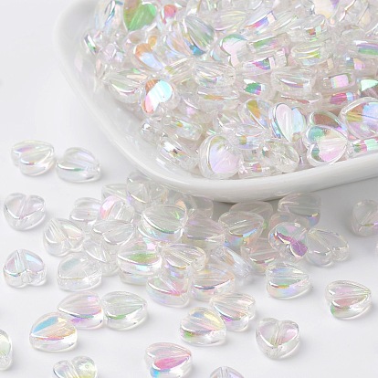 Eco-Friendly Transparent Acrylic Beads, Heart, AB Color Plated