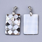 Single-Sided Natural Black Lip Shell and White Shell Pendants, with Platinum Plated Random Brass Pendant Bails and Freshwater Shell, Rectangle
