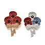 Alloy Brooches, with Rhinestone and Enamel, Remembrance Poppy Flower Badge