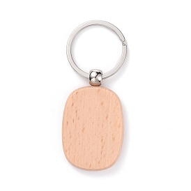 Llavero de madera natural, con llaveros divididos de hierro chapado en platino, oval