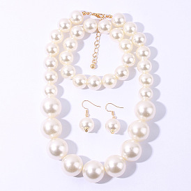 Exaggerated Pearl Jewelry Set for Women - Statement Necklace, Bracelet and Earrings in Large Size
