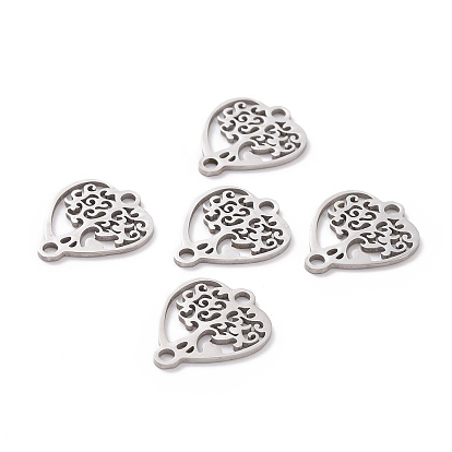 201 Stainless Steel Links Connectors, Tree of Life with Heart