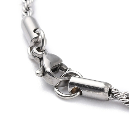 304 Stainless Steel Rope Chain Necklaces, with Lobster Claw Clasps
