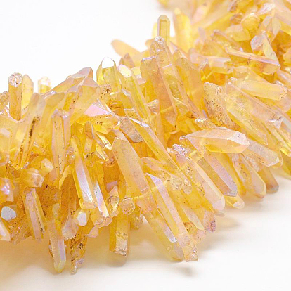 Electroplate Natural Nuggets Quartz Crystal Beads Strands, Grade AB, Dyed, AB Color Plated, 20~56x6~8x6~7mm, Hole: 1mm, about 72pcs/strand, 15.4 inch(39.1cm)