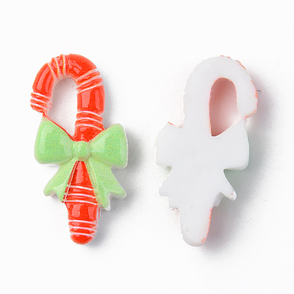Resin Cabochons, Opaque, Christmas Theme, Christmas Candy Cane, with Bowknot, Green