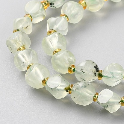 Natural Prehnite Beads Strands, with Seed Beads, Six Sided Celestial Dice, Faceted