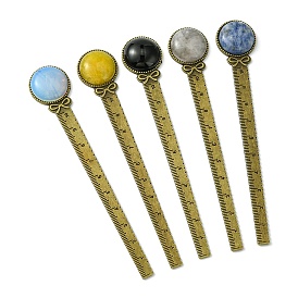 Round Tibetan Style Retro Alloy Bookmark Rulers, Mixed Gemstone Bookmarks